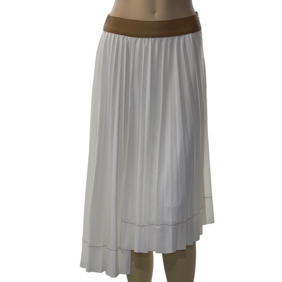 ZARA Women's Asymmetrical Pleated Midi Skirt White & Tan Size M - Picture 1 of 14